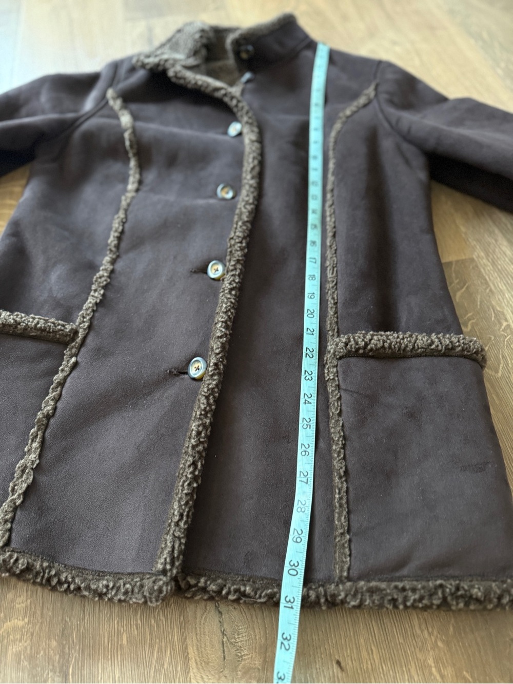 L.L. Bean Chocolate Brown Faux Suede Sherpa Shearling Coat - Picture 9 of 10